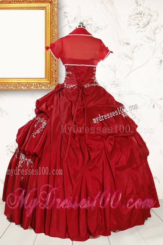 Ball Gown Sweetheart Appliques 2016 Quinceanera Dress in Wine Red
